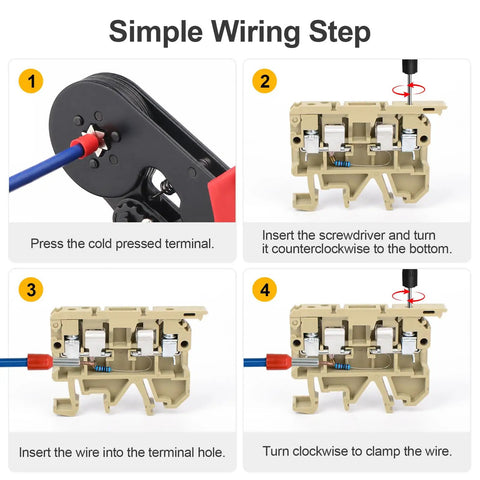 Heavy Duty Din Rail Fuse Holders Terminal Block Kit With Led Indicator Lights showing simple wiring steps for installation.