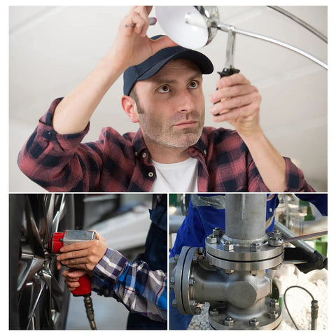 Person installing a light fixture with a wrench, showing use of Rock Solid Left Hand Reverse Nuts M8x1.25mm 304 Stainless Steel Serrated Flange.