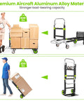 3-In-1 Folding Hand Truck Dolly With Retractable Handle And Four Wheels, heavy-duty convertible cart, green, weight capacities shown