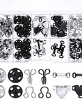50 Pairs Hook And Eye Set For Sewing, 3 Styles Metal Latches And Press Studs Fasteners Kit in black and silver, copper material