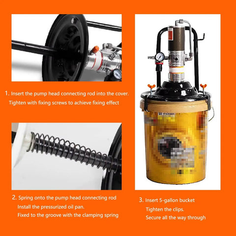 Job Ready Shop Tough Pneumatic Grease Pump Kit For Five Gallon Drums With 13 Foot Explosion Proof Hose and Sixty To One Pressure Ratio, installation guide.