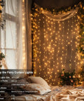 Battery Operated Fairy Curtain Lights With Remote Timer Nine Point Eight Feet By Nine Point Eight Feet Of Warm White LEDs for bedroom decor