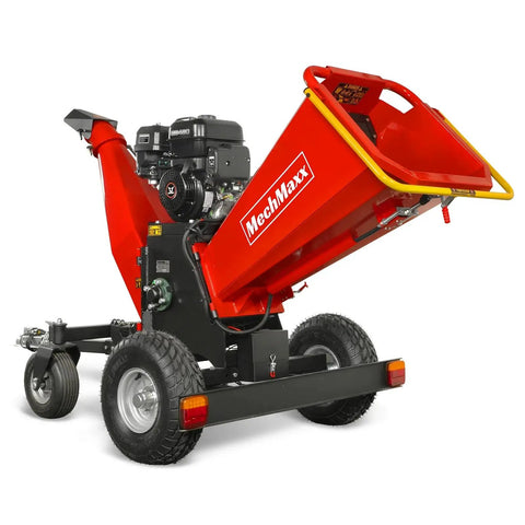 6 Inch Wood Chipper Shredder Mulcher Powered By ZONSEN 459cc 15HP Gas Engine With Electric Start, red Model B150, side view