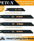 40 Piece Reciprocating Saw Blades Set For Metal Wood Plastic Cutting With Organizer Pouch, showing metal cutting bi-metal blades.