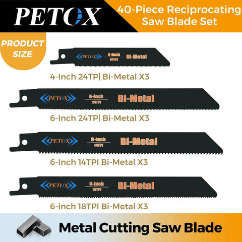 40 Piece Reciprocating Saw Blades Set For Metal Wood Plastic Cutting With Organizer Pouch, showing metal cutting bi-metal blades.