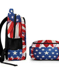 Side view of USA Flag Sunflower Printed Unisex Backpack with Large Capacity Durable Polyester Daypack showing patriotic design.