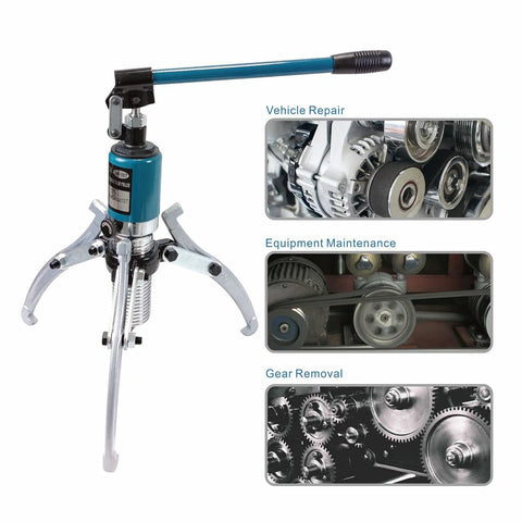 10 Ton Hydraulic Gear Puller Workhorse With Wheel Bearing Separator 3 In 1 Design showing tool and gear applications