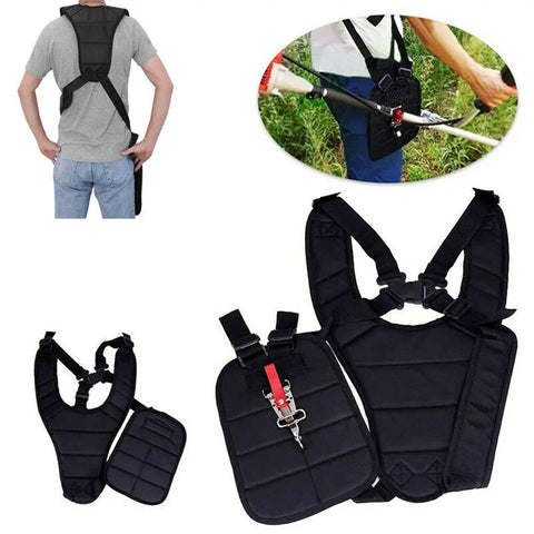 Black Comfort Padded Double Shoulder Strap For Trimmers And Brush Cutters Strimmer Harness For Garden Tools Nylon Belt