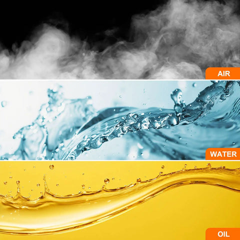 Air, water, and oil fluid dynamics with labels. Suitable for Red PU Pneumatic Tubing Hose For Air Compressor 8mm Outer Diameter By 5mm Inner.