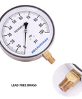 Beefy Stainless Steel Case Contractor Pressure Gauge 0 To 100 PSI With Four And A Half Inch Dial One Percent Accuracy One Quarter Inch NPT
