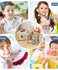 Kids using Khaki Kid Friendly Folding Table And Chairs Set for crafts, learning, and play indoors, with a focus on versatility.