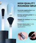 Close-up of brush from Six Pastel HEMA Free Gel Nail Polish Set With Beige, Light Purple, Cream, Light Green, Mint, Baby Blue