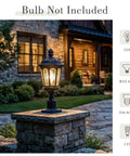 Outdoor Lamp Post Light Fixture 19 Inch Matte Black Pillar Lantern with Water Ripple Glass on garden pillar, E26 base.