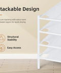 Stackable mesh drying rack for sweaters and delicates, showing three-layer design with white plastic mesh for quick drying.