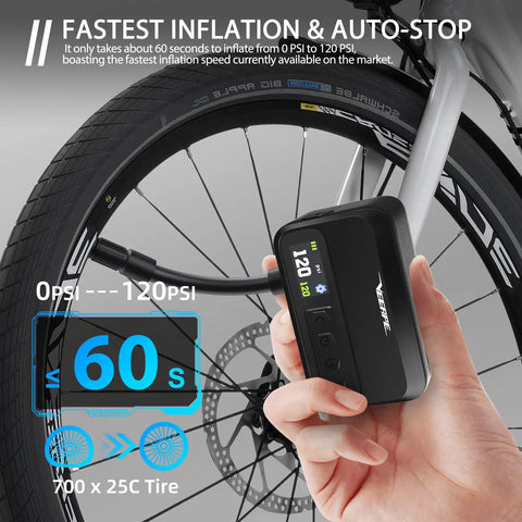 On The Go Compact Mini Bike Pump With 120 PSI Max For Fast Inflation Auto Stop Portable USB C Rechargeable Electric Bike Pump Presta And Schrader Valves For Bicycles And E Bikes Ride Ready