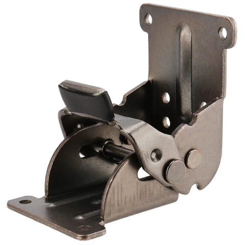 Heavy Duty 12 Pack Foldable Support Brackets With Smooth Triple Groove Self Locking Design Rock Solid Cold Rolled Steel Construction Built Tough For Wall Shelves Tables And DIY Workbenches Supporting Up To Five Hundred Pounds, showcasing a single bracket design.