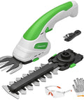 Go To 2 In 1 Grass Shear And Hedge Trimmer For Small Bushes And Lawns Cordless Handheld Electric Tool With accessories displayed