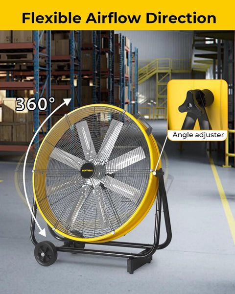 Beast 24 Inch High Velocity Industrial Drum Floor Fan with 3 Speeds, Quiet Operation, 9500 CFM, 8 Blades in warehouse