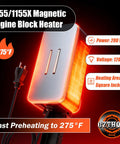 Magnetic Engine Block Heater for Cars and Small Engines with 275°F preheating and magnetic mount for oil pans.