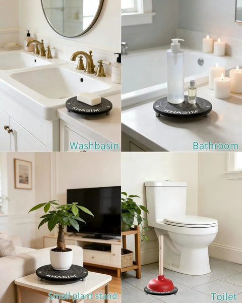Solid Diatomaceous Earth Plunger Tray Quick Dry Gray Bathroom Drip Holder For Seven Inch Toilet Tools beside a toilet.