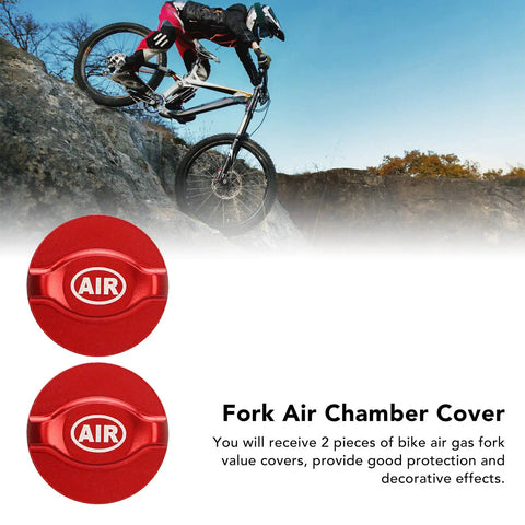 Two Pack Red Front Fork Covers for Mountain and Road Bikes with Electroplated Aluminum Shock Absorption Caps shown