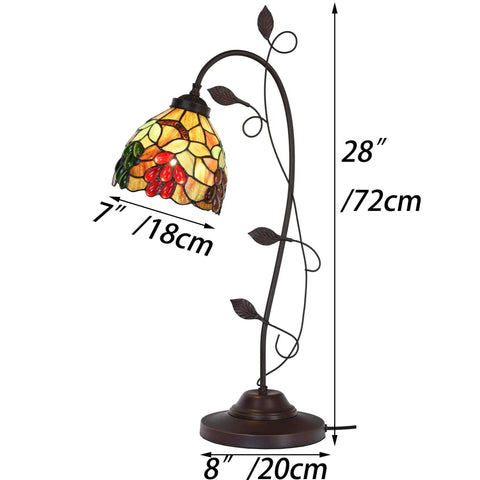 Grape Tiffany Style Stained Glass Table Lamp With Grapevine Decorated Base, 28-Inch Tall, 7-Inch Wide, Handmade Glass Craft