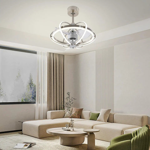 Ceiling Fan Light with 3-Color Integrated Light, 6 Speeds, Low-Noise Motor in a modern living room setting.