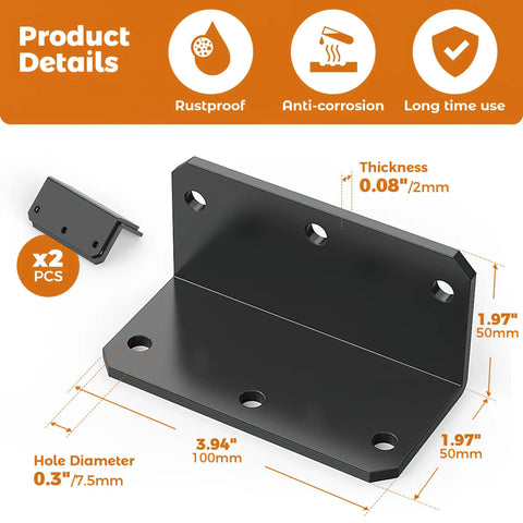 Heavy Duty 2x4 L Shaped Corner Brackets With Holes, 90 Degree Galvanized Right Angle Braces, Black, Product Details