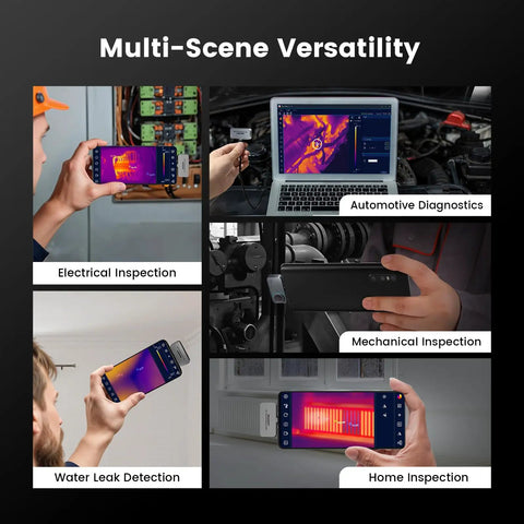 Android Smartphone Thermal Camera Plug And Play USB-C in use for electrical, automotive, mechanical, and home inspections.