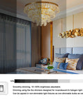 G9 Halogen Bulb 40 Watt 120 Volt Dimmable T4 Bi Pin Base For Chandeliers shown in a living room setting with dimming switch chart