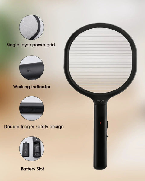 Heavy Duty Bug Zapper Racket Battery Powered Single Layer Grid For Large Insects Like Wasps Bees Horse Flies And Moths Indoor Outdoor Black