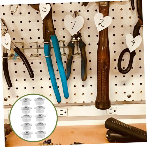 10 Pack Metal Bearing Swivel Casters For Easy Furniture And Workbench Mobility shown with workshop tools on pegboard