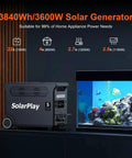 3600W Portable Power Station With 3840Wh Large Capacity next to aquarium, showing compatibility for home appliances.