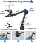 360° rotating bracket of Magnetic Helping Hands Soldering Third Hand Tools With Pro Grade Lighted Solder Fume Extractor and Vise Clamp.