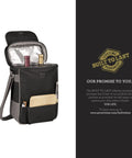 Ultimate Date Night Duo Grab And Go Wine Tote With Cheese Board Two Bottle Insulated Cooler Bag Set With Corkscrew Knife Adjustable Strap For Couples Kickback Essentials In Black, open with bottles inside.