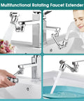 1080 Degree Swivel Faucet Extender Aerator With Universal Splash Filter in kitchen and bath use, dual water outlet modes shown.