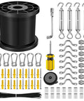 164 Ft Vinyl Coated 304 Stainless Steel Cable String Light Hanging Kit with hooks and tools for outdoor lighting