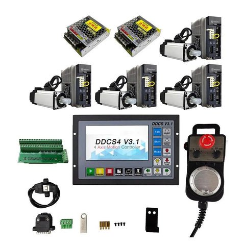 4 Axis CNC Motion Control System Kit With 750W Servo Motors Z Axis Brake Emergency Stop Handwheel Plug And Play Controller For DIYers And Pros In Industrial Equipment, controller kit