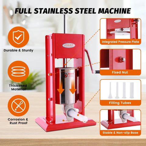 Vertical Sausage Stuffer Stainless Steel With 7Lb 3L Capacity Beefy Duty Home Meat Processing Tool Includes Four Tube Sizes 10Mm 20Mm 30Mm 40Mm For Fresh Sausage Links And Easy Stuffing