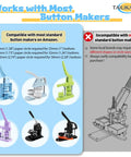 Compatibility guide for Heavy Duty Manual Lever Circle Punch And Button Cutter, showing different compatible button sizes and types.