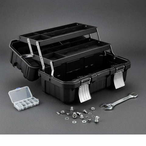 Folding Three Tier Cantilever Tool Chest With Pro Grade Hardware Organizer Heavy Duty Portable Storage Open With Tools