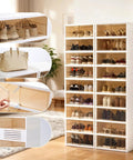 Front view of 2x9 Tier Collapsible Shoe Rack Organizer With Door, Large Plastic Shoe Cabinet For Entryway, Holds 18 Pairs.