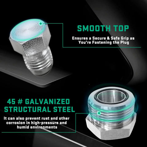 Close-up of JIC And ORFS Hydraulic Fittings Kit 144 Pcs Cap And Plug Set showing galvanized 45 steel with precision threads.