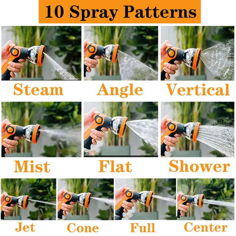 Image showing 10 spray patterns of Heavy Duty Metal Garden Hose Nozzle With 10 Adjustable Spray Patterns, Thumb Control On Off Valve