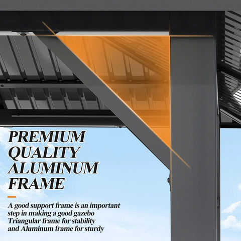 Close-up of 8.5 By 8.5 Ft Outdoor Hardtop Gazebo With Double Roof, showing premium aluminum frame and structural detail.