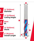 Dimensions of Spektra Extreme Tool Life Solid Carbide CNC Compression Spiral Router Bit, 3/8 in diameter with details