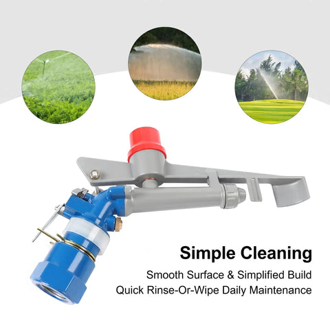 One Inch Aluminum Alloy Agriculture Irrigation Sprinkler Head Built Like A Tank For Rugged Outdoors Large Scale Farming And Heavy Duty Landscaping Rig With Adjustable Spray Angle with smooth surface and cleaning feature.
