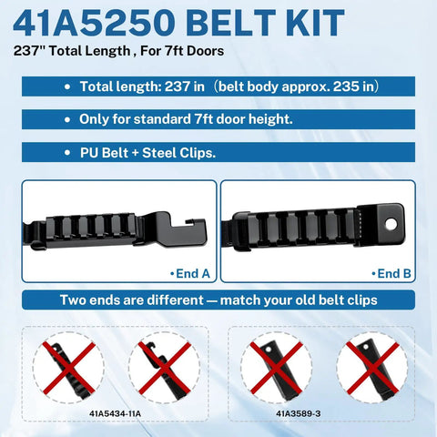 Diagram of 41A5250 Garage Door Opener Drive Belt Replacement Kit 237 Inch Belt for 7 Foot Doors with PU belt and steel clips