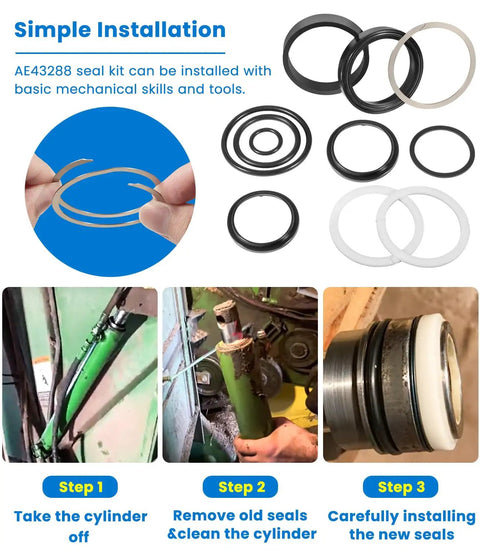 Round Baler Tension Gate Cylinder Seal Kit Direct Fit Replacement Replaces AE43288 AE50113 for installation steps shown