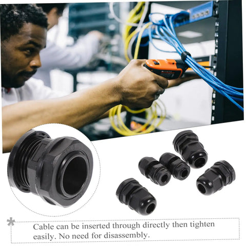 20 Pack Nylon Cable Gland Kit Black Waterproof Sealing For Electrical Cable Connectors with PG16 to PG8 Sizes on server setup